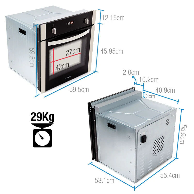 EuroChef Built-In Electric Wall Oven 60cm 70L 8 Function Fan Forced Stainless - OE708B