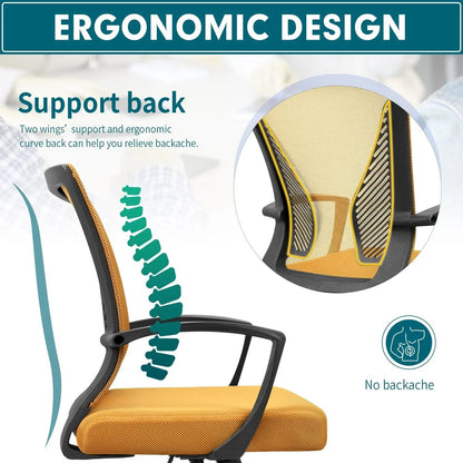 Ergonomic Mesh Mid-Back Office Chair With Adjustable Lumbar Support, 300 lbs Capacity
