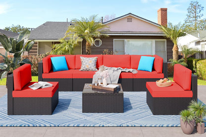 5-Piece All-Weather Wicker Patio Conversation Set With Ottoman And Cushions