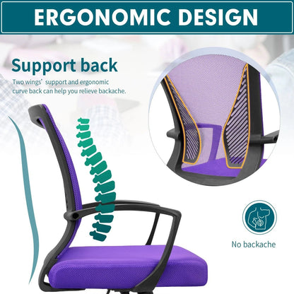 Ergonomic Mesh Mid-Back Office Chair With Adjustable Lumbar Support, 300 lbs Capacity
