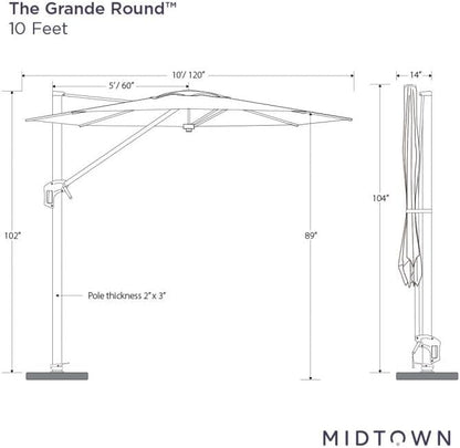 Midtown Umbrellas 10 Ft Outdoor Cantilever Patio Umbrella With Terylast Fabric - Rotate Tilt 360 Degree Offset Umbrella