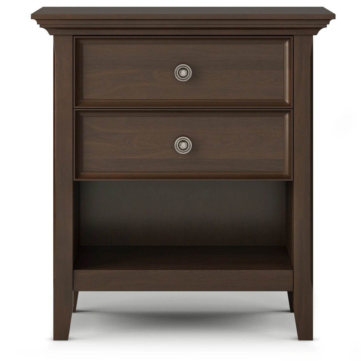 Solid Wood Nightstand With 2 Drawers And Open Shelf, 16 in D x 24 in W x 26 in H
