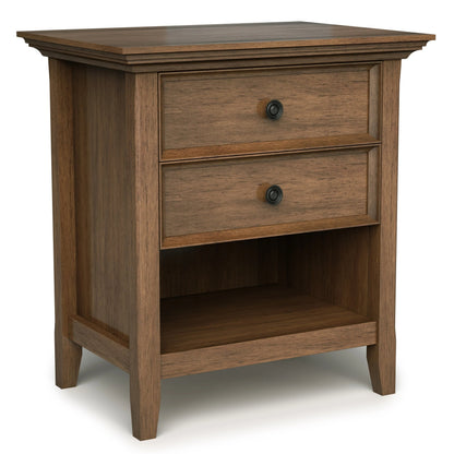 Solid Wood Nightstand With 2 Drawers And Open Shelf, 16 in D x 24 in W x 26 in H
