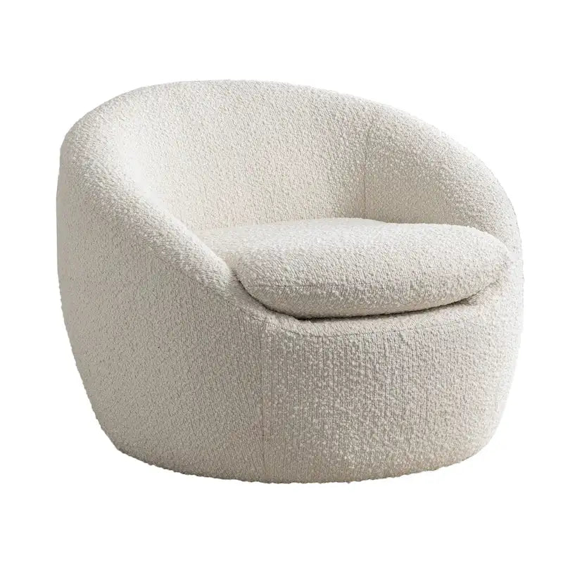 Boucle Swivel Barrel Accent Chair With 360 Degree Rotation