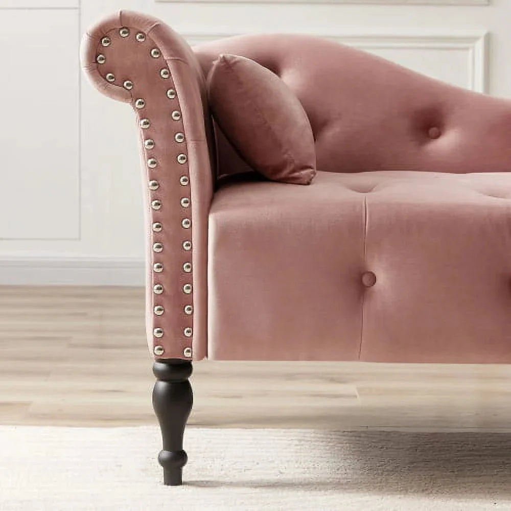 Velvet Chaise Lounge Chair 60.6in L x 27.5in W x 28.3in H - Rose