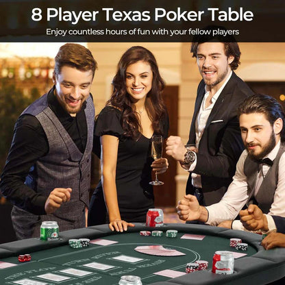 8-Player Foldable Poker Table, 72in With Cup Holders - Blue/Black/Green
