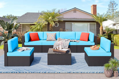 5-Piece All-Weather Wicker Patio Conversation Set With Ottoman And Cushions