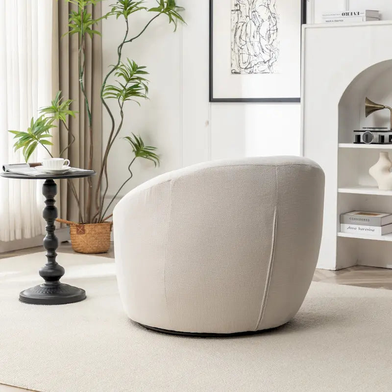 Boucle Swivel Barrel Accent Chair With 360 Degree Rotation