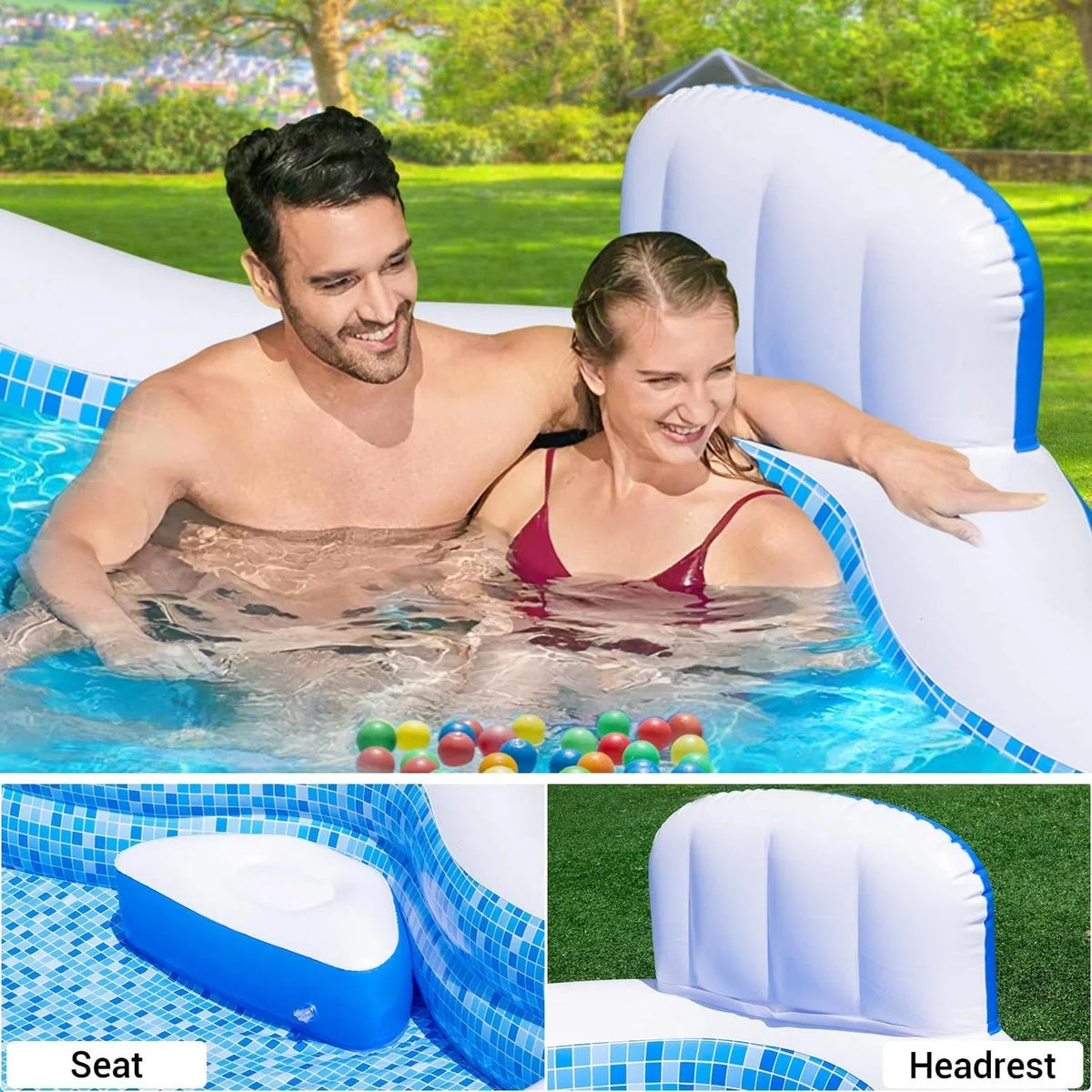 Family Inflatable Swimming Pool 121 x 90 x 22 in With Electric Pump, 2 Seats And 2 Headrests