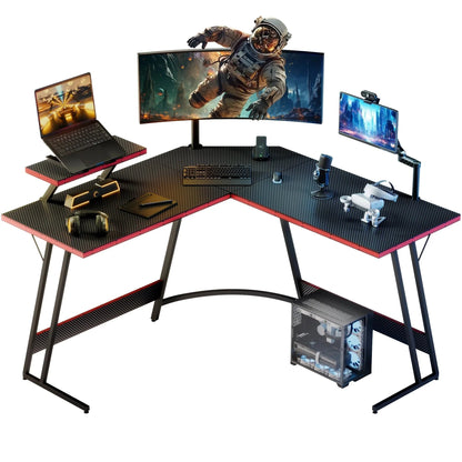 L-Shaped Gaming Computer Corner Desk With Monitor Stand - 220 lbs Capacity