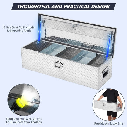 48 Inch Aluminum Diamond Plate Truck Bed Tool Box With Shelf - Silver