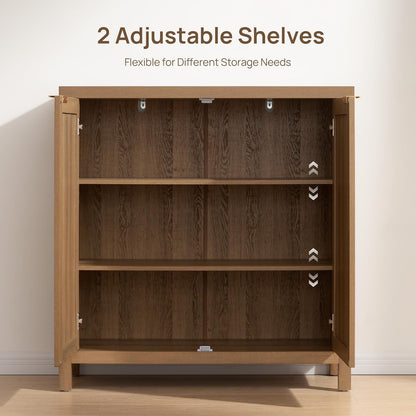 SICOTAS Sideboard Buffet Cabinet, 13.9in D x 68.6in W x 35.4in H, Oak, 2 Pcs