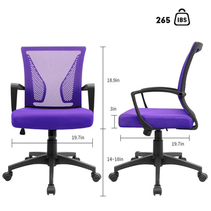 Ergonomic Mesh Mid-Back Office Chair With Adjustable Lumbar Support, 300 lbs Capacity