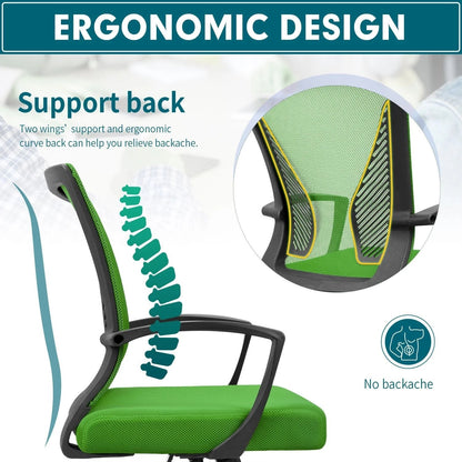 Ergonomic Mesh Mid-Back Office Chair With Adjustable Lumbar Support, 300 lbs Capacity