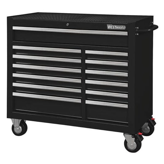 Westward Rolling Tool Cabinet, Black, 42 in x 18 15/16 in x 39 13/16 in, 13 Drawers - 32H892
