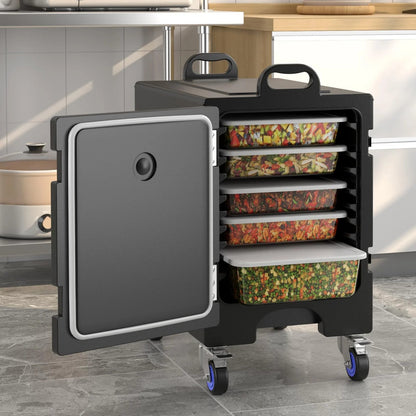 Insulated Food Pan Carrier, 81 Quart, 5 Full-Size Pans, Black