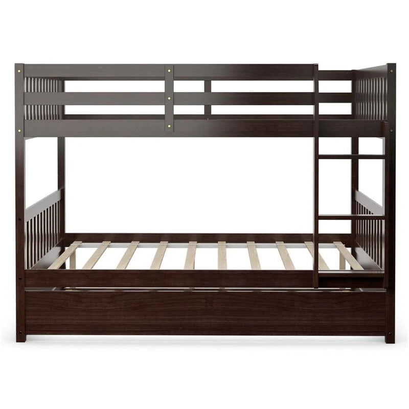 Full Over Full Convertible Bunk Bed Frame With Trundle, Ladder And Guardrails