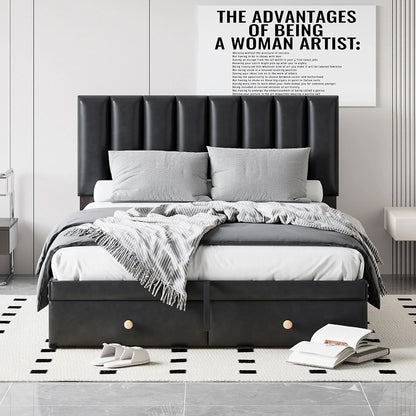 Roomfitters Full Size Upholstered Platform Bed With Hydraulic Storage System, 2 Drawers, Black - 78in L x 60.6in W x 37.8in H