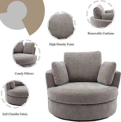 42in W Swivel Barrel Chair, Chenille Fabric, Grey