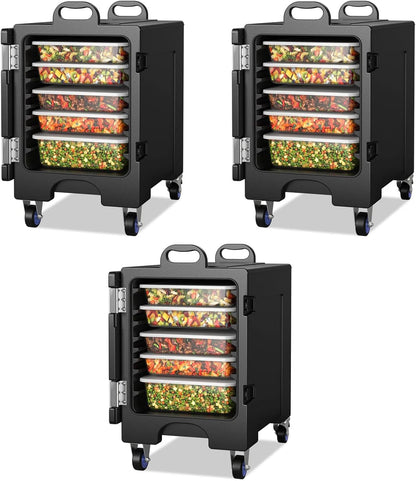 Insulated Food Pan Carrier, 81 Quart, 5 Full-Size Pans, Black