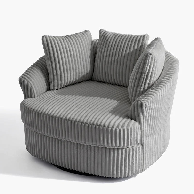 2-Piece Oversized 43 W Plush Corduroy Swivel Barrel Chairs With Pillows