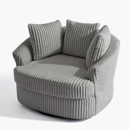 2-Piece Oversized 43 W Plush Corduroy Swivel Barrel Chairs With Pillows