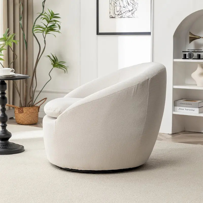 Boucle Swivel Barrel Accent Chair With 360 Degree Rotation