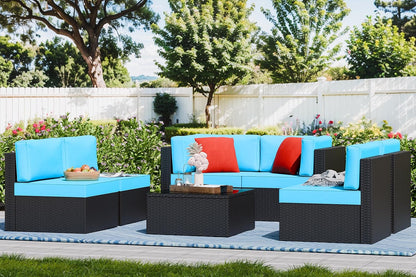 5-Piece All-Weather Wicker Patio Conversation Set With Ottoman And Cushions