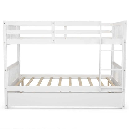 Full Over Full Convertible Bunk Bed Frame With Trundle, Ladder And Guardrails