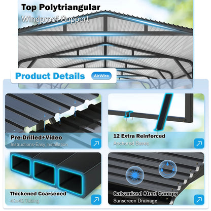 MUCHANT Heavy-Duty Carport, 12' x 20', Galvanized Steel Roof