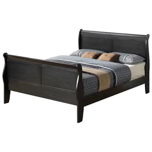 Passion Furniture Louis Philippe Sleigh Wood Bed With High Footboard, Black, King Size - PF-G3150A-KB