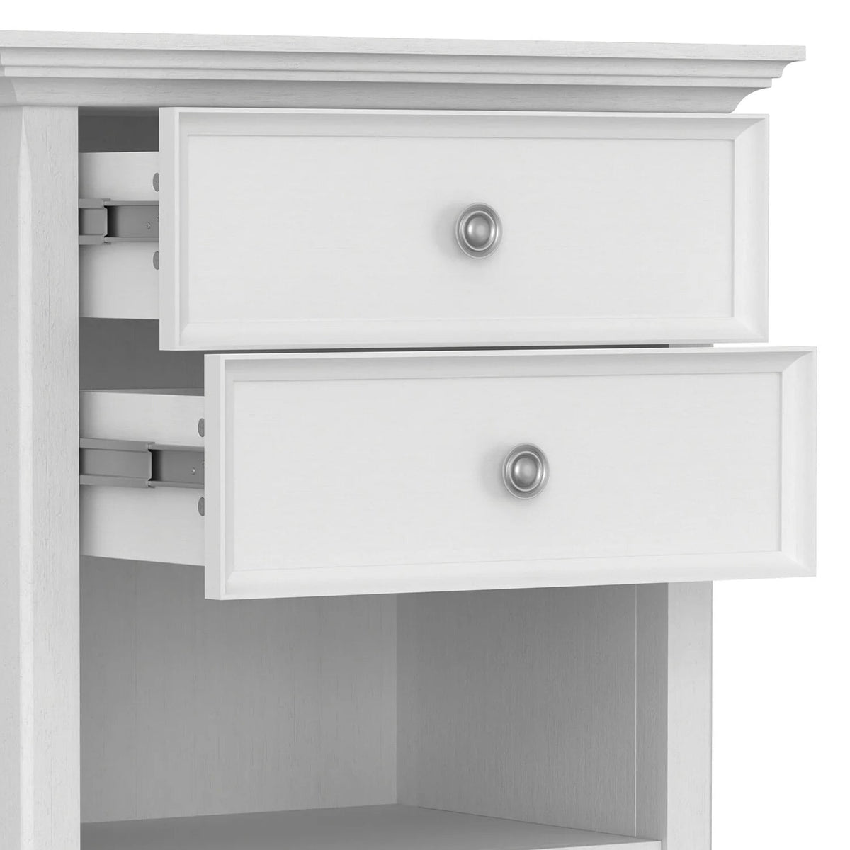 Solid Wood Nightstand With 2 Drawers And Open Shelf, 16 in D x 24 in W x 26 in H