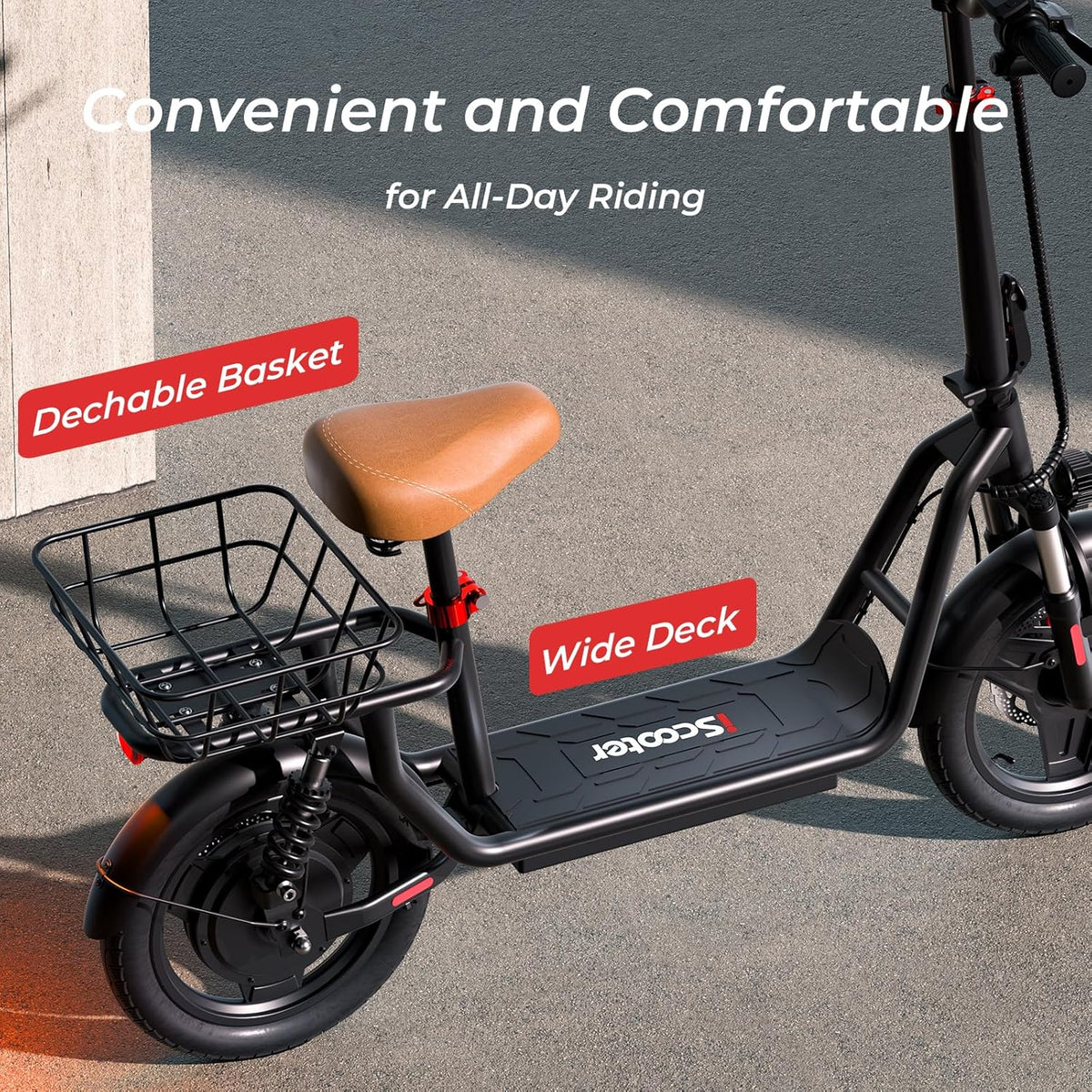 iScooter Electric Scooter With Seat, 500W, 21 Miles, 15.6 mph - i12