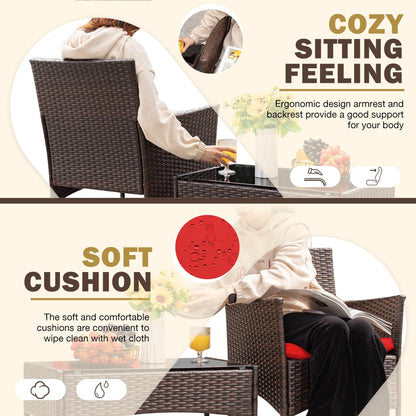 4-Piece Outdoor Patio Furniture Set With Rattan Wicker Chairs, Loveseat And Glass-Top Table