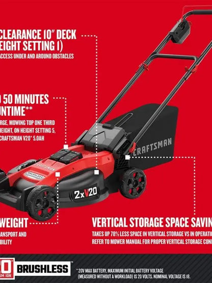 Craftsman V20 Cordless Lawn Mower And Leaf Blower Kit With Grass Bag, Battery And Charger