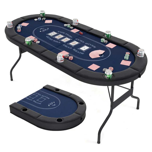 8-Player Foldable Poker Table, 72in With Cup Holders - Blue/Black/Green