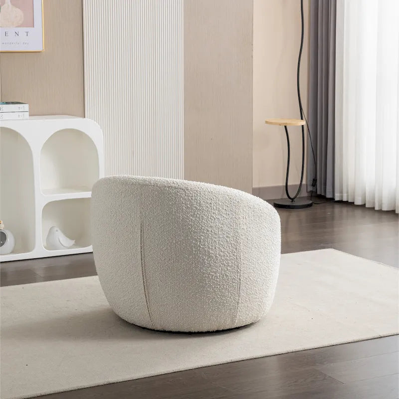 Boucle Swivel Barrel Accent Chair With 360 Degree Rotation