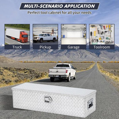 48 Inch Aluminum Diamond Plate Truck Bed Tool Box With Shelf - Silver