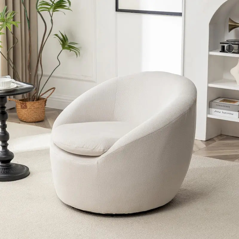 Boucle Swivel Barrel Accent Chair With 360 Degree Rotation