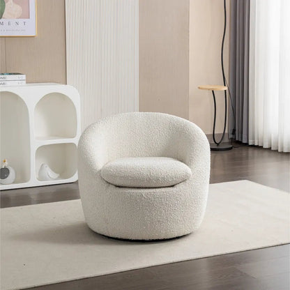 Boucle Swivel Barrel Accent Chair With 360 Degree Rotation