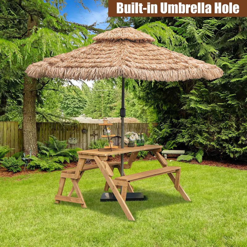 2-in-1 Convertible Fir Wood Picnic Table And Garden Bench, 4-Person, Dark Golden Brown - 56 x 53 x 30 in