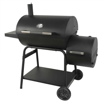 Expert Grill 28in Offset Charcoal Smoker Grill With Side Firebox - Black