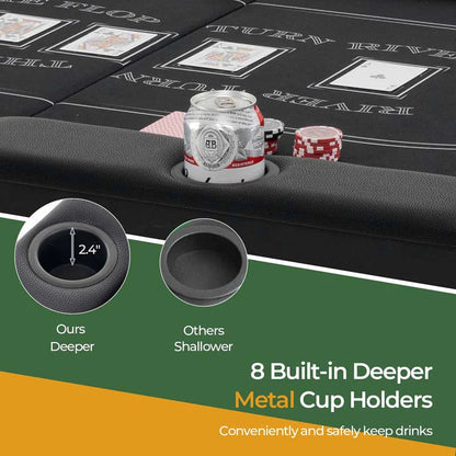 8-Player Foldable Poker Table, 72in With Cup Holders - Blue/Black/Green