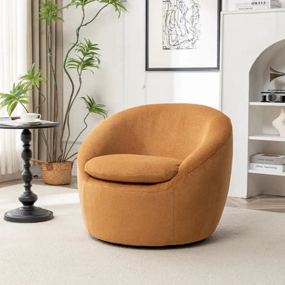 Boucle Swivel Barrel Accent Chair With 360 Degree Rotation
