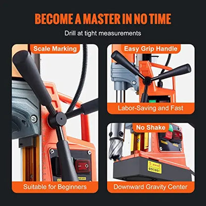 VEVOR Magnetic Drill Press, 1300W, 11-Piece Drill Bit Set