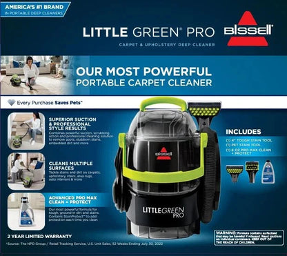 BISSELL Little Green Pro Portable Carpet Cleaner, 13-pound - 2505