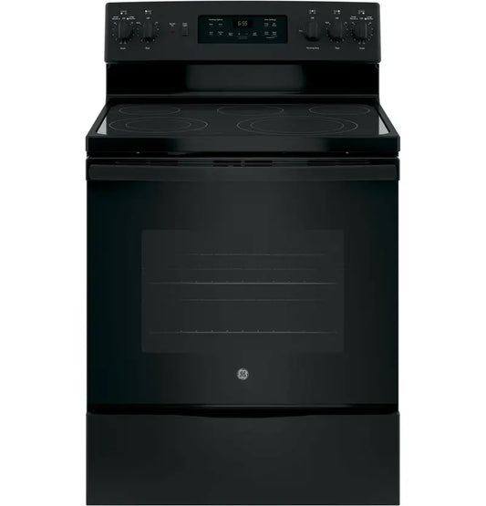 GE 30-Inch Black Freestanding Electric Range With Dual-Element Cooktop And Self-Cleaning Convection Oven
