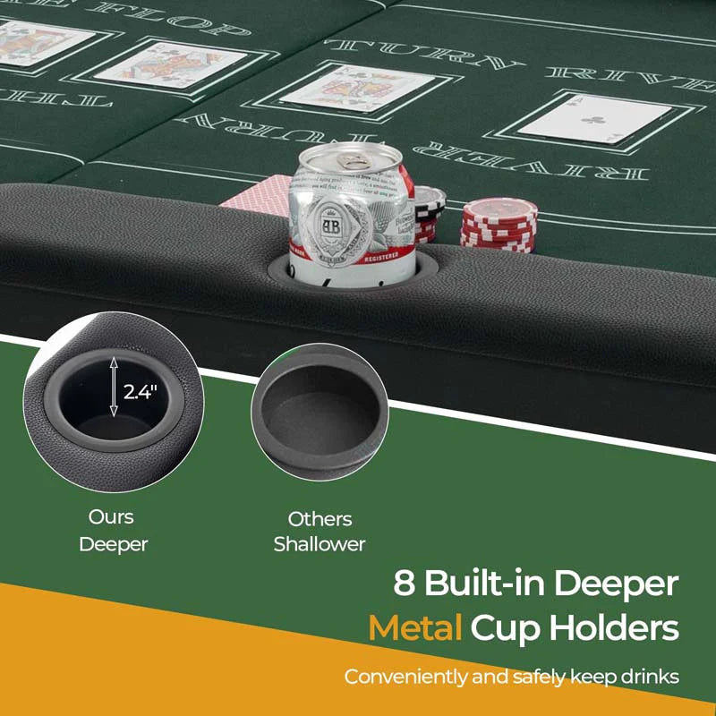 8-Player Foldable Poker Table, 72in With Cup Holders - Blue/Black/Green
