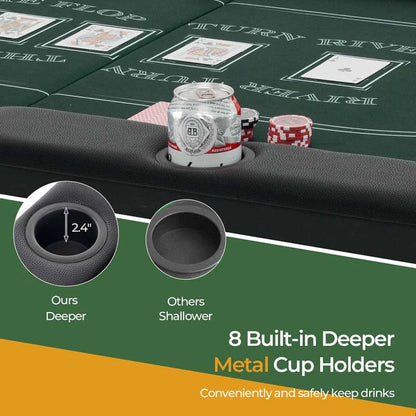 8-Player Foldable Poker Table, 72in With Cup Holders - Blue/Black/Green