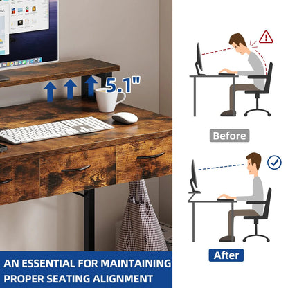 Computer Desk With 3 Fabric Drawers And Monitor Stand